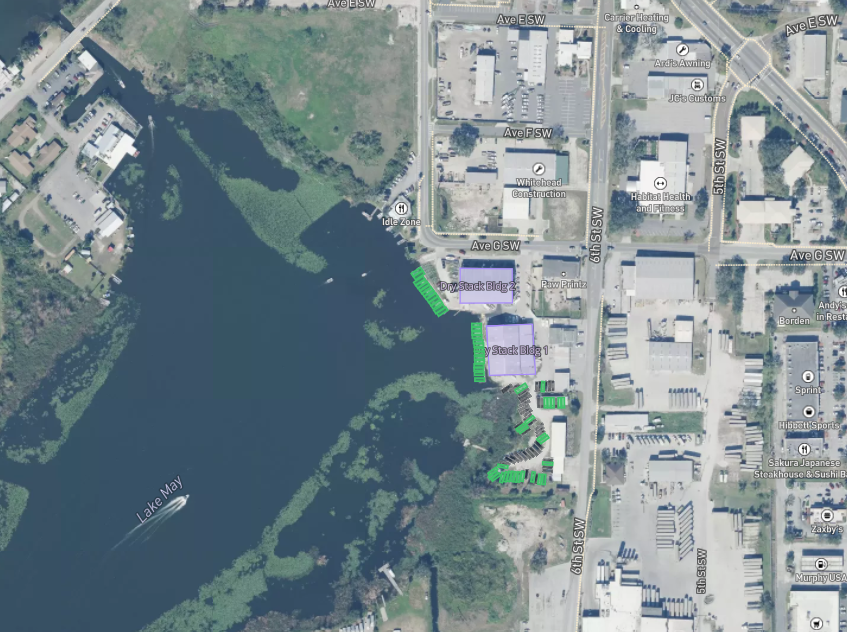 Marina storage map on satellite imagery